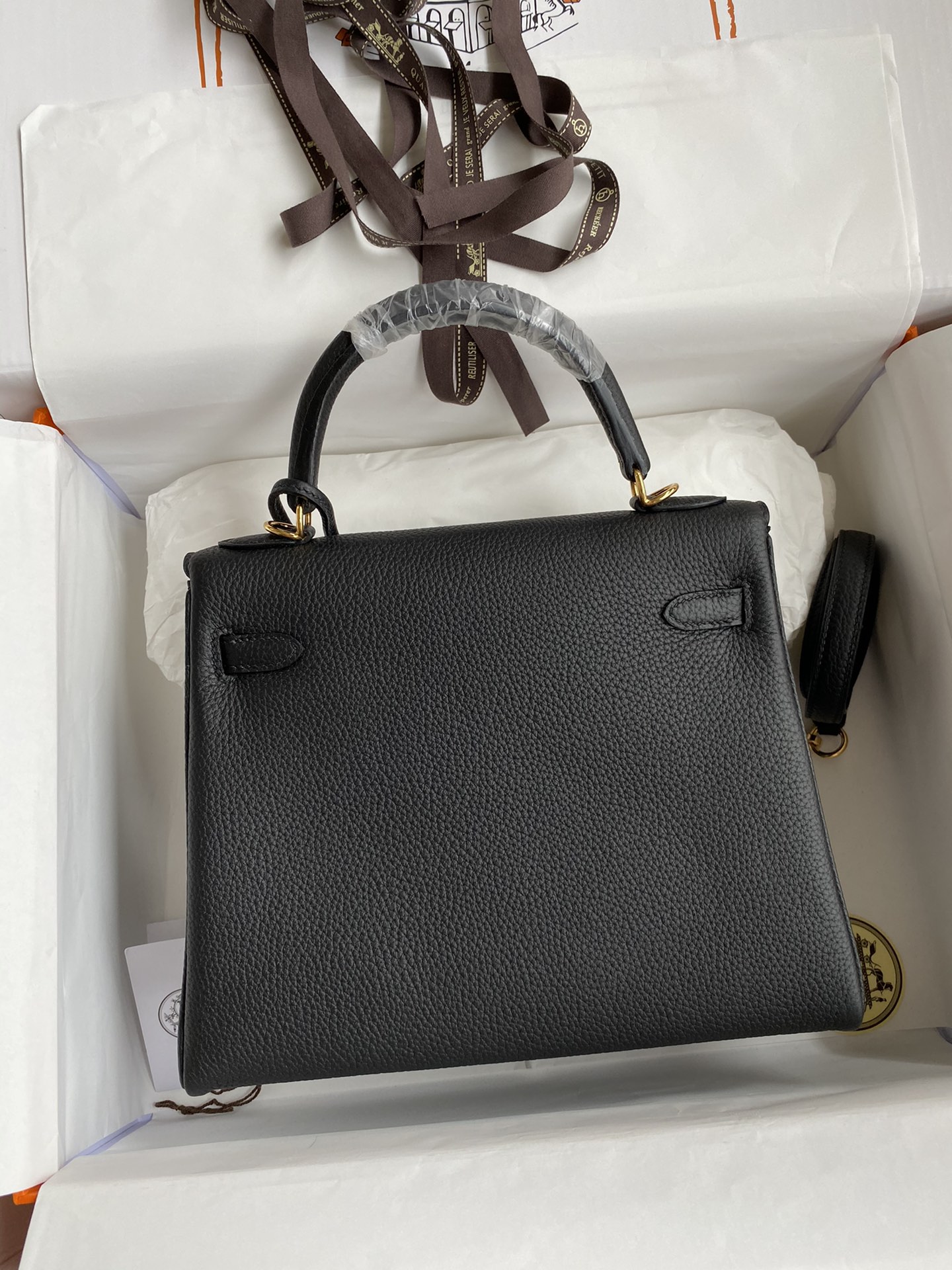 Hermes Kelly 25cm Handbag Shoulder Bag in Black Togo Leather